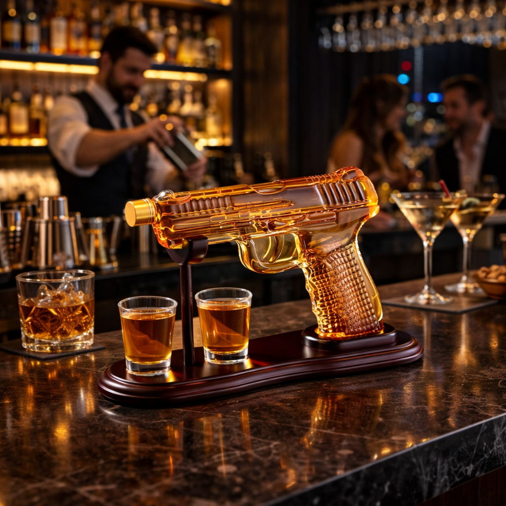 Butelka whisky – Edycja Zestaw z Pistoletem i Szklankami