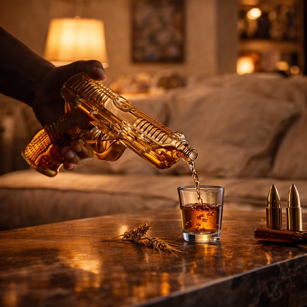 Butelka whisky – Edycja Zestaw z Pistoletem i Szklankami